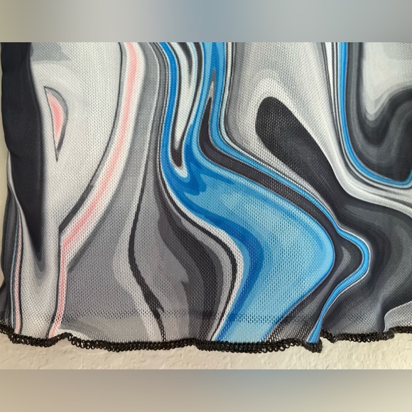 ACOA Long Sleeve Semi-Sheer Swirl Crop Top Shirt Blue Gray Size Large - Picture 2 of 8